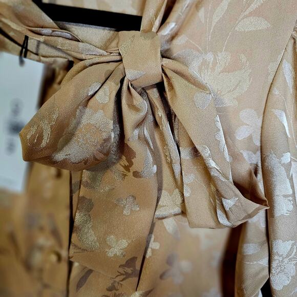 Calvin Klein NWT PXL Gold Floral Large Prints Tie Neck Bow Blouse. Career. Sexy - Picture 14 of 15